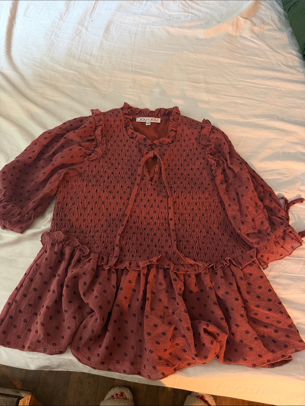Joy Joy women’s Rust Dot Smocked Tiered top